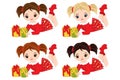 Vector Cute Little Girls with Christmas Gifts Royalty Free Stock Photo