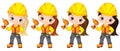 Vector Cute Little Girls Drilling. Vector Little Builders