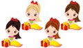 Vector Cute Little Girls with Gift Boxes Royalty Free Stock Photo