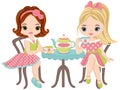 Vector Cute Little Girls Having Tea Royalty Free Stock Photo