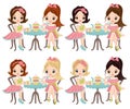 Vector Cute Little Girls Having Tea Royalty Free Stock Photo