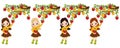 Vector Cute Little Girls Picking Apples from Trees