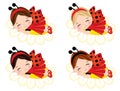 Vector Cute Little Girls Sleeping on Flowers