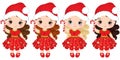 Vector Cute Little Girls Wearing Santa Hats