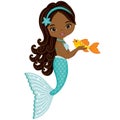 African American Mermaid with Turquoise Fishtail. Vector Mermaid Royalty Free Stock Photo