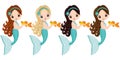 Vector Cute Little Mermaids with Fish. Vector Mermaids Royalty Free Stock Photo