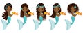 Vector Cute Little Mermaids. Vector African American Mermaids Royalty Free Stock Photo