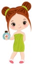 Vector Cute Little Spa Girl Wrapped with Towel. Vector Spa Girl