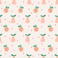 Vector cute orange, pear, and small flower illustration motif seamless repeat pattern Royalty Free Stock Photo