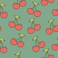 Vector cute outlined cherry illustration seamless repeat pattern