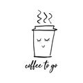 Vector cute paper cup character illustration. Poster take out coffee cup