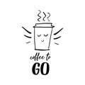 Vector cute paper cup character illustration. Poster take out coffee cup