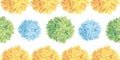 Vector Cute Pastel Yellow, Blue, Green Birthday Party Paper Pom Poms Set Horizontal Seamless Repeat Border Pattern Royalty Free Stock Photo