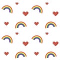 Vector cute pattern with red hearts and rainbow