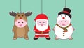 Vector 3 Cute Pigs in Reindeer, Santa Claus, Snowman costume Royalty Free Stock Photo