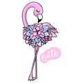 Vector Cute pink flamingo. Tropical bird isolated on white background. Royalty Free Stock Photo