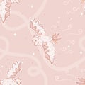 Vector Cute Pink Flying Owls with Sparkles seamless pattern background. Perfect for fabric, scrapbooking and wallpaper