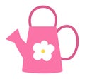 Vector cute pink watering can with white flower icon isolated on white background. Flat spring garden or Easter tool illustration Royalty Free Stock Photo