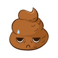 Vector cute poop emoji with a tired face expression.