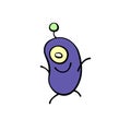 Vector cute purple funny alien in doodle style. Simple color illustration, decorative element, clip art Royalty Free Stock Photo