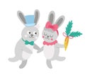 Vector cute rabbits pair. Loving animal couple illustration. Love relationship or family concept. Hugging hares isolated on white Royalty Free Stock Photo