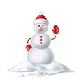 Vector cute realistic snowman in mittens scarf hat