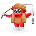 Vector_Cute red monster fishing