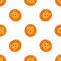 Vector cute repeatable adorable lion pattern on white background