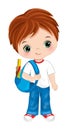 Vector Cute School Boy with Backpack