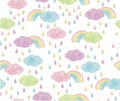 Vector cute seamless pattern, colorful rain, isolated on white