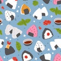 Seamless pattern illustration of cute  doodle asian food onigiri Royalty Free Stock Photo