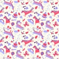 Vector cute seamless pattern with magic unicorns.