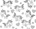 Vector cute seamless pattern, unicorns with hearts.