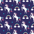 Vector cute seamless pattern with unicorns, rainbows and stars