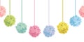 Vector Cute Set of Hanging Pastel Colorful Birthday Party Paper Pom Poms Set Horizontal Seamless Repeat Border Pattern Royalty Free Stock Photo