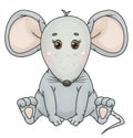 Vector cute,  sitting, grey  mouse  cartoon. Royalty Free Stock Photo