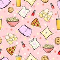 Vector Cute Sleepover Party Food Objects Seamless Royalty Free Stock Photo