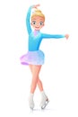 Vector cute smiling young girl figure skating on ice. Royalty Free Stock Photo