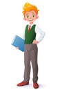 Vector cute smiling young student redhead boy in school uniform. Royalty Free Stock Photo