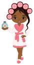 Vector Cute Spa Black Girl with Rollers. Vector Spa Girl Royalty Free Stock Photo