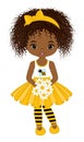 Beautiful Black Girl Holding Bouquet of Flowers. Vector Bee Girl Royalty Free Stock Photo