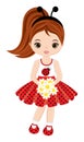 Beautiful Girl Wearing Ladybug Antenna Headband. Vector Ladybug Girl