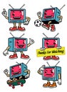Cute television mascot in various pose Royalty Free Stock Photo