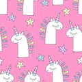 Vector cute unicorn silhoette with stars. Girly seamless pattern for textile, print, web design Royalty Free Stock Photo