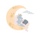 Vector cute unicorn sleeping at cloud in hat