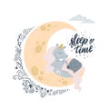 Vector cute unicorn sleeping at cloud in hat