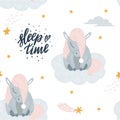 Vector cute unicorn sleeping at cloud in hat