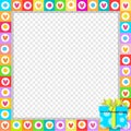 Photo border made of cute hearts with blue wrapped gift box in corner Royalty Free Stock Photo