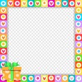 Vector cute vibrant hearts border with bright orange gift box in corner Royalty Free Stock Photo