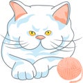 Vector cute white cat with ball of yarn Royalty Free Stock Photo